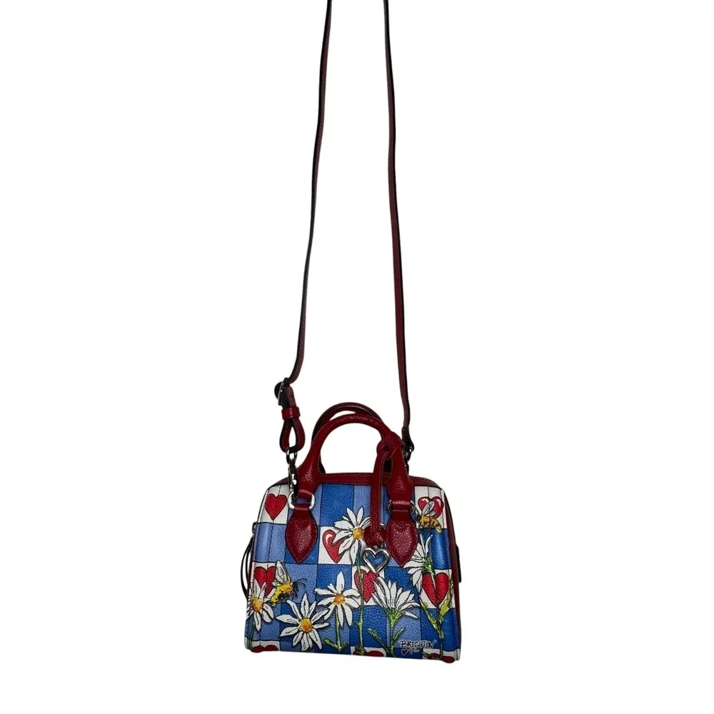Brighton Bee Happy Mini Satchel Bag Card Organizer Dust Bag Red Blue Daisy Heart